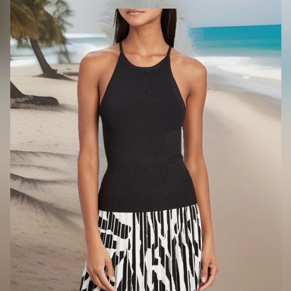 Intermix Mackenzie black ribbed viscose tank top XL. $158